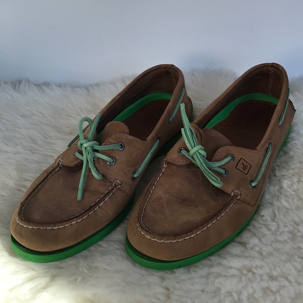 Brown & Green Sperry Topsiders Size 11